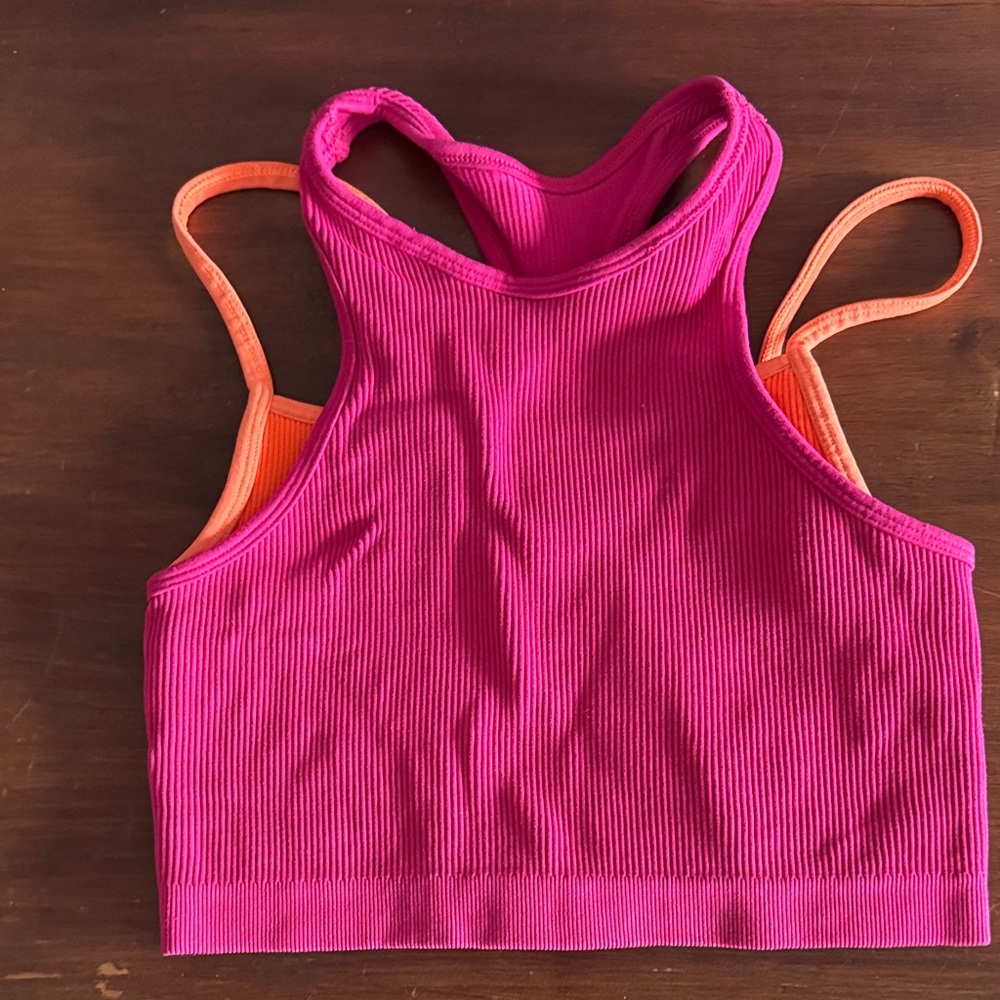 FP movement Pink and Orange Ribbed Crop Top/bra top